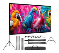 VISULAPEX No Wrinkles 100 Inch Projector Screen - Super Stable with Dual Tripods, Strong Stands, Portable Design for Indoor/Outdoor, 16:9, 4K - Perfect for Camping, Parties, and Home Theater