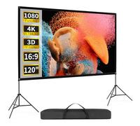 VISULAPEX Projector Screen with Stand, 120 inch Portable Projection Screen Outdoor Indoor Wrinkle Free 16:9 4K HD Rear Front Movies Screen with Carrying Bag for Backyard Movie Night Travel 180g