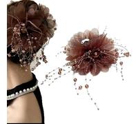 Visulong Butterfly Tears Tassel Hair Clip, Flower Tassel Hair Clip, Large Versatile Hair Claw Clips for Women Thin Thick Curly Hair Daily Wear (1PCS Brown)