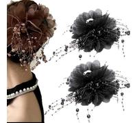 Visulong Butterfly Tears Tassel Hair Clip, Flower Tassel Hair Clip, Large Versatile Hair Claw Clips for Women Thin Thick Curly Hair Daily Wear (2PCS Black)