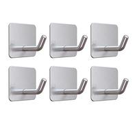VIS'V Adhesive Hooks, Silver Self Adhesive Shower Wall Hooks Waterproof Stainless Steel Stick on Hooks Heavy Duty Kitchen Bathroom Sticky Hooks for Towel Loofah Key Cup Hat Coat - 6 Pcs