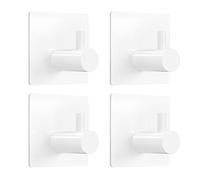 VIS'V Adhesive Hooks, White Adhesive Bathroom Shower Wall Towel Hooks Heavy Duty Waterproof Stainless Steel Kitchen Self Adhesive Sticky Hooks for Towel Robe Loofah Washcloth Coat - 4 Pcs