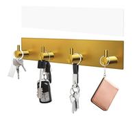VIS'V Key Holder Wall Mount, Large Metal Self Adhesive Key Hanger with 4 Hooks, Extra Adhesive Strip, Gold
