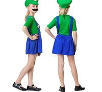 VISVIC Carnival Halloween Costume Unisex Adult Men Lady Kids Boy Girl Kids Teens Super Brothers Plumber Fancy Dress Outfit Costume, Girl Green, L