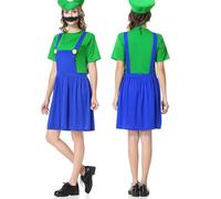 VISVIC Carnival Halloween Costume Unisex Adult Men Lady Kids Boy Girl Kids Teens Super Brothers Plumber Fancy Dress Outfit Costume, Lady Green, S