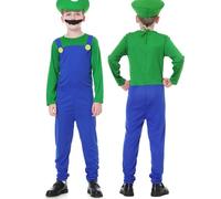 VISVIC Carnival Halloween Costume Unisex Adult Men Lady Kids Boy Girl Kids Teens Super Brothers Plumber Fancy Dress Outfit Costume, Boy Green, S