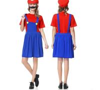 VISVIC Carnival Halloween Costume Unisex Adult Men Lady Kids Boy Girl Kids Teens Super Brothers Plumber Fancy Dress Outfit Costume, Lady Red, XL