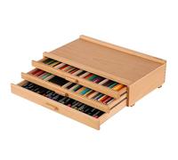 VISWIN 3-Drawer Art Supply Storage Organizer, Beech Wood Artist Storage Box with Removable Dividers, Portable Art Box for Paints, Brushes, Pencils, Pens, Pastels - Natural