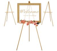 VISWIN 3Pcs 63" Gold Easel Stand for Wedding Signs, Adjustable Wooden Display Easel with Holder, Tripod Floor Easel for Welcome Board, Poster, Picture, Photos, Paintings