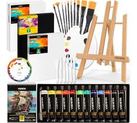VISWIN 51 Pcs Acrylic Paint Set with Tabletop Easel, Painting Kit with 12 Acrylic Paints, Canvases, Brushes, Palette, Paper Pad, Art Supplies for Adults, Kids, Artists, Students