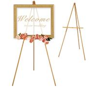 VISWIN 63" Gold Easel Stand for Wedding Signs, Adjustable Wooden Display Easel with Holder, Tripod Floor Easel for Welcome Board, Poster, Picture, Photos, Paintings