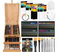VISWIN Deluxe Acrylic Paint Kit with Tabletop Easel Box, 74 Pcs Painting Kit with 48 Acrylic Paint Set, Canvas, Brushes, Art Supplies for Adults, Artists, Beginners