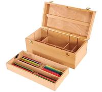 VISWIN Double-Layer Art Supply Storage Box, Portable Beech Wood Art Storage Organizer with Removable Dividers & Locking Clasps, Large Artist Storage Box for Brushes, Pens, Pastels & Painting Supplies