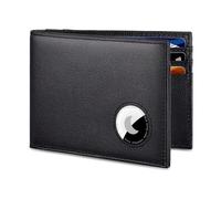 VISWORLD Men's Wallet with Airtag Holder, Bifold Full-Grain Leather Wallet for Apple Air Tag (1st & 2nd Generation), Slim Wallet for Men with RFID Blocking, 11 Card Slots, Nappa Black, Retro