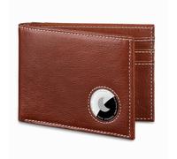 VISWORLD Men's Wallet with Airtag Holder, Bifold Full-Grain Leather Wallet for Apple Air Tag, Slim Wallet for Men with RFID Blocking, 11 Card Slots, Oil-Wax Brown, Retro