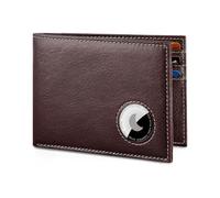 VISWORLD Men's Wallet with Airtag Holder, Bifold Full-Grain Leather Wallet for Apple Air Tag, Slim Wallet for Men with RFID Blocking, 11 Card Slots, Oil-Wax Red Brown, Retro