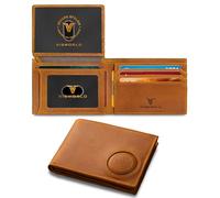 VISWORLD Men's Wallet with Airtag Holder, Full-Grain Leather Wallet for Apple Air Tag, Airtag Wallet Men with 2 ID Windows, 13 Card Slots, Desert Brown, Retro