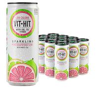 VIT HIT Sparkling - 12 x Pink Grapefruit + Lime + White Tea | Vegan, Low Sugar, Low Calories, Vitamin Drink | 100% RDA of 8 Vitamins (330ml x 12Cans)