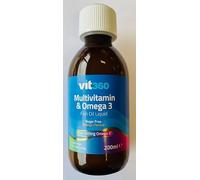 VIT360 Multivitamin & Omega 3 Liquid for Adults & Kids | 696mg Omega-3 Fish Oil + Vitamin D3, A, B Complex | Orange Flavour | Sugar-Free | 200ml
