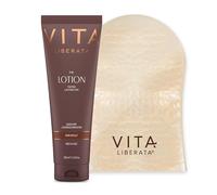 VITA LIBERATA Tinted Tan Lotion Dark 200ml & Mitt Bundle, Hydrating Tanning Lotion, Designed for Face & Body Use, Tinted, Sun-Kissed & Lasting Tan, Streak Free Blend