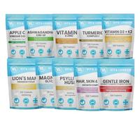 Vita London Ultimate 10 Wellness Bundle - Ashwagandha, Magnesium Glycinate, Lion's Mane, Vitamin C, D3, Biotin, Turmeric, Iron, Psyllium Husk & ACV - 10-Pack Capsules & Tablets - Made in UK