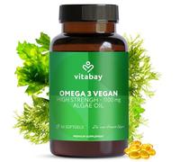 Vitabay Omega-3 Vegan 60 Capsules - 1100 mg Algae Oil with Vitamin E - DHA 600 mg & EPA 300 mg - High Strength - Laboratory Tested in Germany - No Additives - Natural Quality