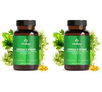Vitabay Omega-3 Vegan 60 Capsules - 1100 mg Algae Oil with Vitamin E - DHA 600 mg & EPA 300 mg - High Strength - Laboratory Tested in Germany - No Additives - Natural Quality (Pack of 2)