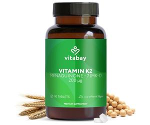 Vitabay Vitamin K2 MK-7 High Strength 200 µg - 90 Vegan Tablets - for Bones & Blood Clotting - MK7 All-Trans Microencapsulated - Lab Tested in Germany - 3 Month Supply