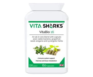VitaBio 16 Bowel & Colon Cleansing. Natural Digestive Health, Vegan Gut & Immune Support. Kosher Detox & Cleanse. Anti-Viral, Anti-Fungal, Anti-Bacterial Formula