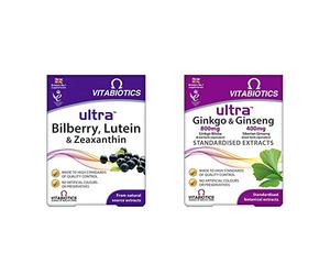 Vitabiotics Ultra Bilberry, Lutein and Zeaxanthin - 30 Tablets & Ultra Ginkgo and Ginseng Tablets - 60 Tablets