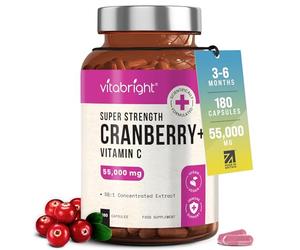 VitaBright Cranberry Tablets with Natural D-Mannose | 55,000mg | 180 Capsules | 3 Month Supply | Cranberry Supplements for Women with Vitamin C | No Added Sugar | High Strength Extract