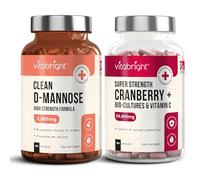 VitaBright D-Mannose 2000mg Capsules 180 Count + Cranberry Extract 50:1 with Natural D-Mannose & Vitamin C 180 Capsules (55,000mg Equivalent) - 2-Bottle Bundle