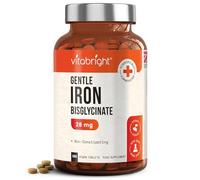 VitaBright Gentle Iron Tablets 28mg | Ferrous Bisglycinate | 180 Count | Non constipating high strength formula for women and men - iron contributes to the reduction of tiredness and fatigue