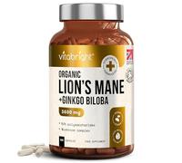 VitaBright Lions Mane Supplement Capsules 3600mg | Ginkgo Biloba | 4 Months | High strength organic mushroom complex powder taken as just 2 capsules a day - proudly made in the UK
