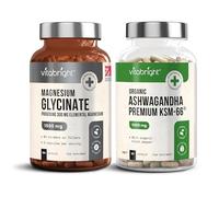 VitaBright Magnesium Glycinate 300mg Elemental (180 Capsules) & Ashwagandha KSM-66 Root Extract 5500mg - High Strength Daily Supplement Bundle (1 Each)