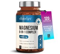 VitaBright Magnesium Glycinate Complex 6-in-1 | 2500mg~485mg Elemental | 120 Caps | Glycinate Tablets & Zinc, Vitamins B6 & D | Hi