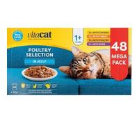 Vitacat 100% Complete & Balanced Poultry Selection in Jelly Cat Food 48 x 100g | Wet Cat Food Pouches for Adult Cats 1+ | Chicken, Turkey, Duck, Poultry | Omega 3 | Mega Pack