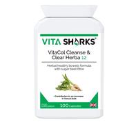 VitaCol Cleanse & Clear Herba 12 - Fibre Enriched Vegetarian Herbal Colon Cleansing Formula. Increase Faecal Bulk with 12+ Kosher Herbal Ingredients