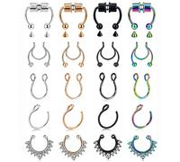 VitaCool Fake Nose Ring Hoop Fake Nose Stud Magnetic Septum Nose Ring Stud Stainless Steel CZ Fake Nose Piercing Stud Faux Nose Ear Lip Cuffs Non Pierced Jewelry for Women Men, Stainless Steel Metal
