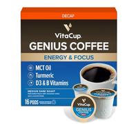 VitaCup Decaf Genius Keto Coffee Pods with MCT Oil, Turmeric and B Vitamins for Focus in Recyclable Single Serve Pod Compatible with K-Cup Brewers Including Keurig 2.0, 16 Ct
