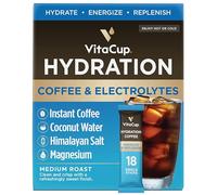 VitaCup Hydration Coffee Packets, The First Coffee That Hydrates You w/Electrolytes, Coconut Water, Pink Himalayan Salt, Magnesium, Medium Roast, Instant Coffee in Single Serve Sticks, 18 Ct