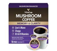 VitaCup Mushroom Coffee Pods, Boost Focus & Immunity w/Lions Mane, Chaga, B Vitamins, D3 for Memory & Clarity, Medium Roast, Recyclable Single Serve Pod Compatible w/Keurig K-Cup Brewers,16 Ct