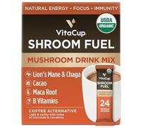 VitaCup Shroom Fuel, Mushroom Based Instant Coffee Alternative Packets, Mushroom Coffee Substitute w/Cacao, Cinnamon, Chaga, Lions Mane, & Maca for Energy, Immune Support, & Focus, 24ct