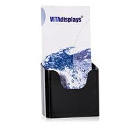 VITAdisplays DIN Long Table Brochure Stand, Flyer Stand, Black Flyer Holder and Table Brochure Holder, Brochure Stand, Table Brochure Stand for DL Trifold Flyer, Brochures, Optional Wall Mounting