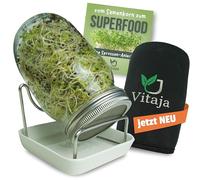 Vitaja Sprout Glass Germination Glass Set with Ceramic Bowl - Set for Sprouts Cultivation - Includes Darkening Case - Germination Glasses for Sprout Breeding - Growing Set for the Windowsill (Set of 1