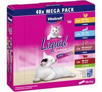 Vitakraft Liquid Cat Snack, Cat Treats in Mega Pack, Creamy Texture, Beef, Chicken, with Salmon, 1 Storage Pack (48 x 15 g)