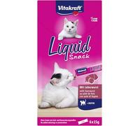 Vitakraft Liquid Snack, Cat Treat, Creamy Cat Snack, Liver Sausage & Biotin, Individual Sachets, for Better Skin (1 Pack of 6 x 15g)