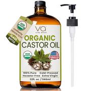 VITAL AFFAIR Pure Organic Castor Oil 946 Ml(32 Oz)- Cold Pressed, Unrefined, USDA Certified Organic - Glass Bottle for Hair Growth, Eyelashes, Eyebrows, Face