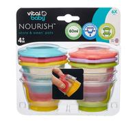 vital baby NOURISH Store & Wean pots 60ml, Storage Pots with Soft Base, 6pack, 443886