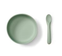 Vital Baby Silicone Suction Feeding Bowl & Spoon, Green | Strong Suction | A strong suction base, scooped bowl and chunky silicone spoon support less-mess weaning and easier self-feeding.